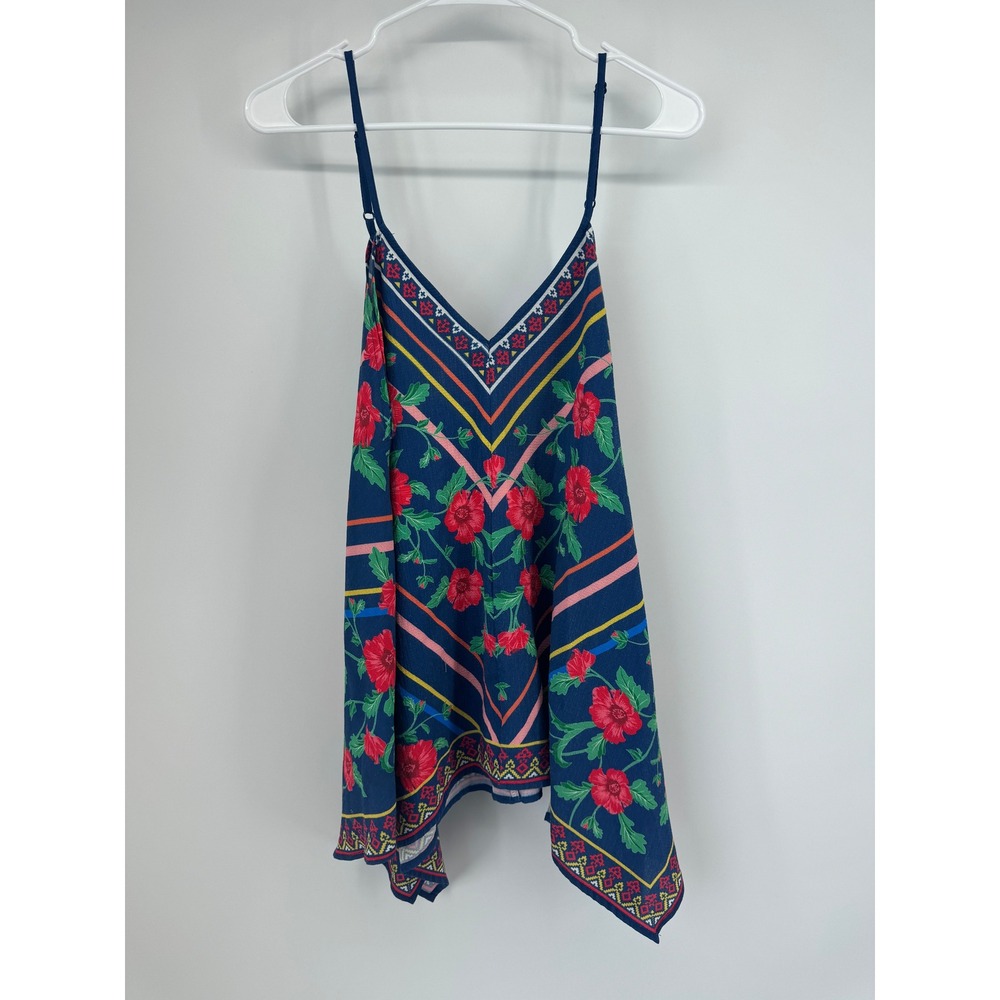 Flying Tomato Navy Floral Handkerchief Hem Camisole Top V-Neck Boho Medium